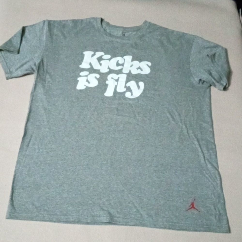 Air Jordan NIKE Kicks Is Fly  T-shirt Size XL Grey White Letters Pre-owned